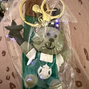 Green Bear Keychain with Gold Accents